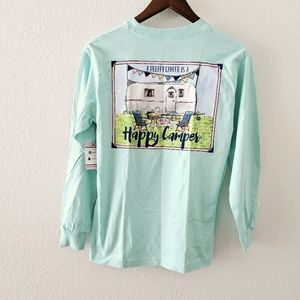 Southern Girl Prep long sleeve top size S teal Happy Camper t-shirt cotton NWT